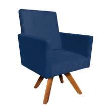 Poltrona Giratória Nina Suede Azul Marinho Base Madeira MM30 D'Rossi