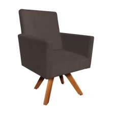 Poltrona Giratória Nina Suede Marrom Base Madeira MM30 D'Rossi