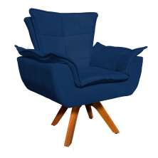 Poltrona Giratória Opala Suede Azul Marinho Base Madeira MM30 D'Rossi