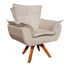 Poltrona Giratória Opala Suede Bege Base Madeira MM30 D'Rossi