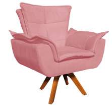 Poltrona Giratória Opala Suede Rosê Base Madeira MM30 D'Rossi