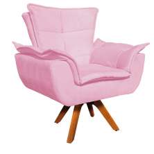 Poltrona Giratória Opala Suede Rosa Bebê Base Madeira MM30 D'Rossi