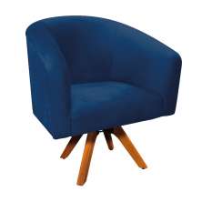 Poltrona Giratória Stella Suede Azul Marinho Base Madeira MM30 - D'Rossi