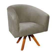 Poltrona Giratória Stella Suede Marrom Rato Base Madeira MM30 - D'Rossi