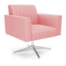 Poltrona Giratória Viena Gomada Suede Rosê Base Cromada - D'Rossi