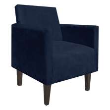Poltrona Jade Suede Azul Marinho Pés Chanfrado Tabaco D'Rossi