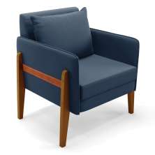 Poltrona Lana Suede Azul Marinho Base de Madeira - D'Rossi