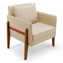 Poltrona Lana Suede Bege Base de Madeira - D'Rossi