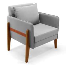 Poltrona Lana Suede Cinza Base de Madeira - D'Rossi