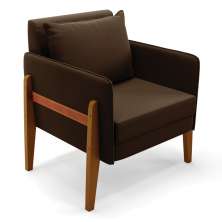 Poltrona Lana Suede Marrom Base de Madeira - D'Rossi