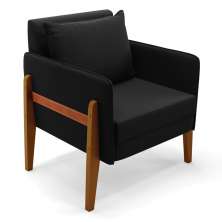 Poltrona Lana Suede Preto Base de Madeira - D'Rossi