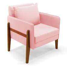 Poltrona Lana Suede Rosa Bebê Base de Madeira - D'Rossi
