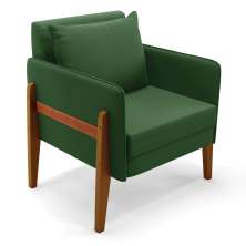 Poltrona Lana Suede Verde Base de Madeira - D'Rossi