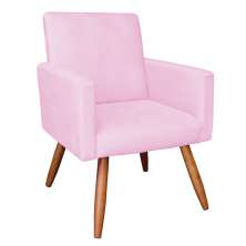Poltrona Larissa Suede Rosa Bebê Pés Palito Castanho D'Rossi