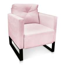 Poltrona Luisa Suede Rosa Bebê Base Industrial Metálica Preto - D'Rossi