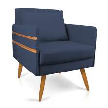 Poltrona Mari Suede Azul Marinho Pés Palito Castanho - D'Rossi