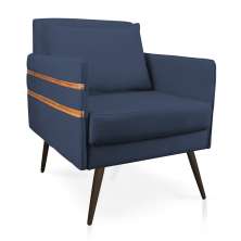 Poltrona Mari Suede Azul Marinho Pés Palito de Ferro Marrom - D'Rossi