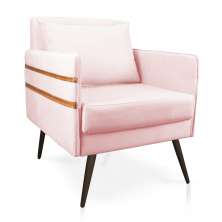 Poltrona Mari Suede Rosa Bebê Pés Palito de Ferro Marrom - D'Rossi