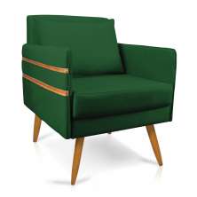 Poltrona Mari Suede Verde Pés Palito Castanho - D'Rossi