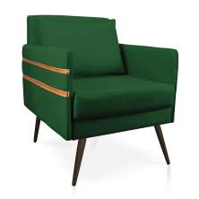 Poltrona Mari Suede Verde Pés Palito de Ferro Marrom - D'Rossi