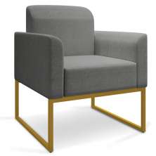 Poltrona Marisa Linho Grafite A26 Base Industrial Metálica Dourado - D'Rossi