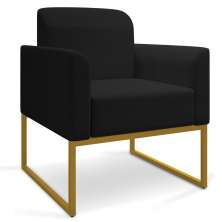 Poltrona Marisa Linho Preto A79 Base Industrial Metálica Dourado - D'Rossi