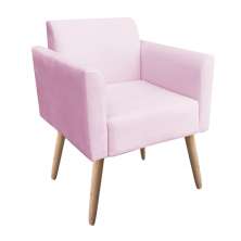 Poltrona Marisa Suede Rosa Bebê Pés Palito Natural D'Rossi