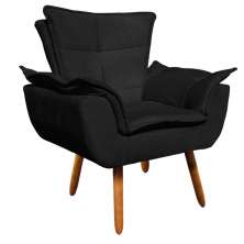 Poltrona Opala Suede Preto Pés Palito Castanho D'Rossi