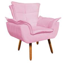 Poltrona Opala Suede Rosa Bebê Pés Palito Castanho D'Rossi