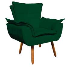 Poltrona Opala Suede Verde Pés Palito Castanho D'Rossi