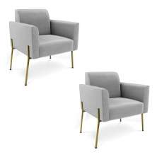 Poltrona Pé de Ferro Dourado Decorativa Kit 2 Marisa Suede Cinza D03 - D'Rossi