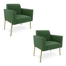 Poltrona Pé de Ferro Dourado Decorativa Kit 2 Marisa Suede Verde D03 - D'Rossi