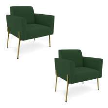 Poltrona Pé de Ferro Dourado para Salão Kit 2 Marisa Veludo Verde D03 - D'Rossi