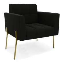 Poltrona Pé de Ferro Dourado para Sala Elisa Suede Preto D03 - D'Rossi