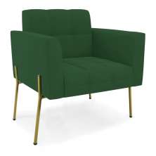 Poltrona Pé de Ferro Dourado para Sala Elisa Veludo Verde D03 - D'Rossi