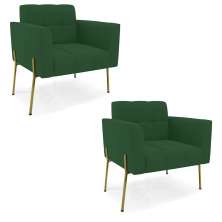 Poltrona Pé de Ferro Dourado para Sala Kit 2 Elisa Veludo Verde D03 - D'Rossi