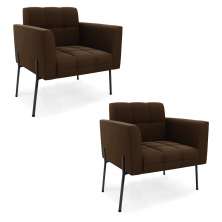 Poltrona Pé de Ferro Preto para Sala Kit 2 Elisa Suede Marrom D03 - D'Rossi
