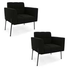 Poltrona Pé de Ferro Preto para Sala Kit 2 Elisa Suede Preto D03 - D'Rossi