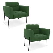 Poltrona Pé de Ferro Preto para Sala Kit 2 Elisa Suede Verde D03 - D'Rossi