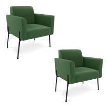 Poltrona Pé de Ferro Preto para Sala Kit 2 Marisa Suede Verde D03 - D'Rossi