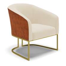 Poltrona Stella Corano Nozes com Linho Bege A19 Base Metálica Industrial Dourado - D'Rossi