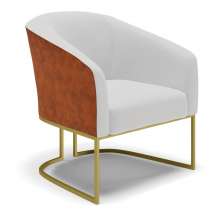 Poltrona Stella Corano Nozes com Linho Cinza A05 Base Metálica Industrial Dourado - D'Rossi