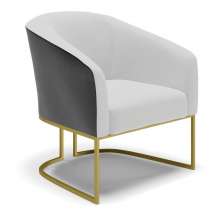 Poltrona Stella Corano Preto com Linho Cinza A05 Base Metálica Industrial Dourado - D'Rossi