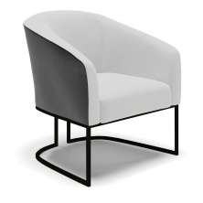 Poltrona Stella Corano Preto com Linho Cinza A05 Base Metálica Industrial Preto - D'Rossi