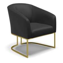 Poltrona Stella Corino Preto Base Metálica Industrial Dourado - D'Rossi