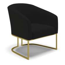 Poltrona Stella Linho Preto A79 Base Metálica Industrial Dourado - D'Rossi