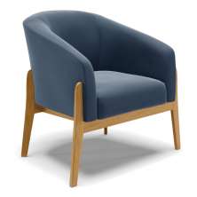 Poltrona Stella Suede Azul Marinho Base Madeira Castanho - D'Rossi