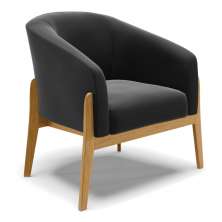 Poltrona Stella Suede Preto Base Madeira Castanho - D'Rossi