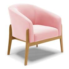 Poltrona Stella Suede Rosa Bebê Base Madeira Castanho - D'Rossi