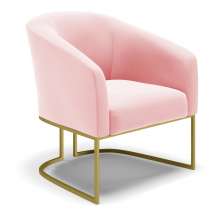 Poltrona Stella Suede Rosa Bebê Base Metálica Industrial Dourado - D'Rossi